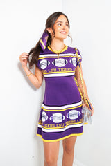 Queen of Sparkles LSU Vintage Football Stripes Sweater Dress