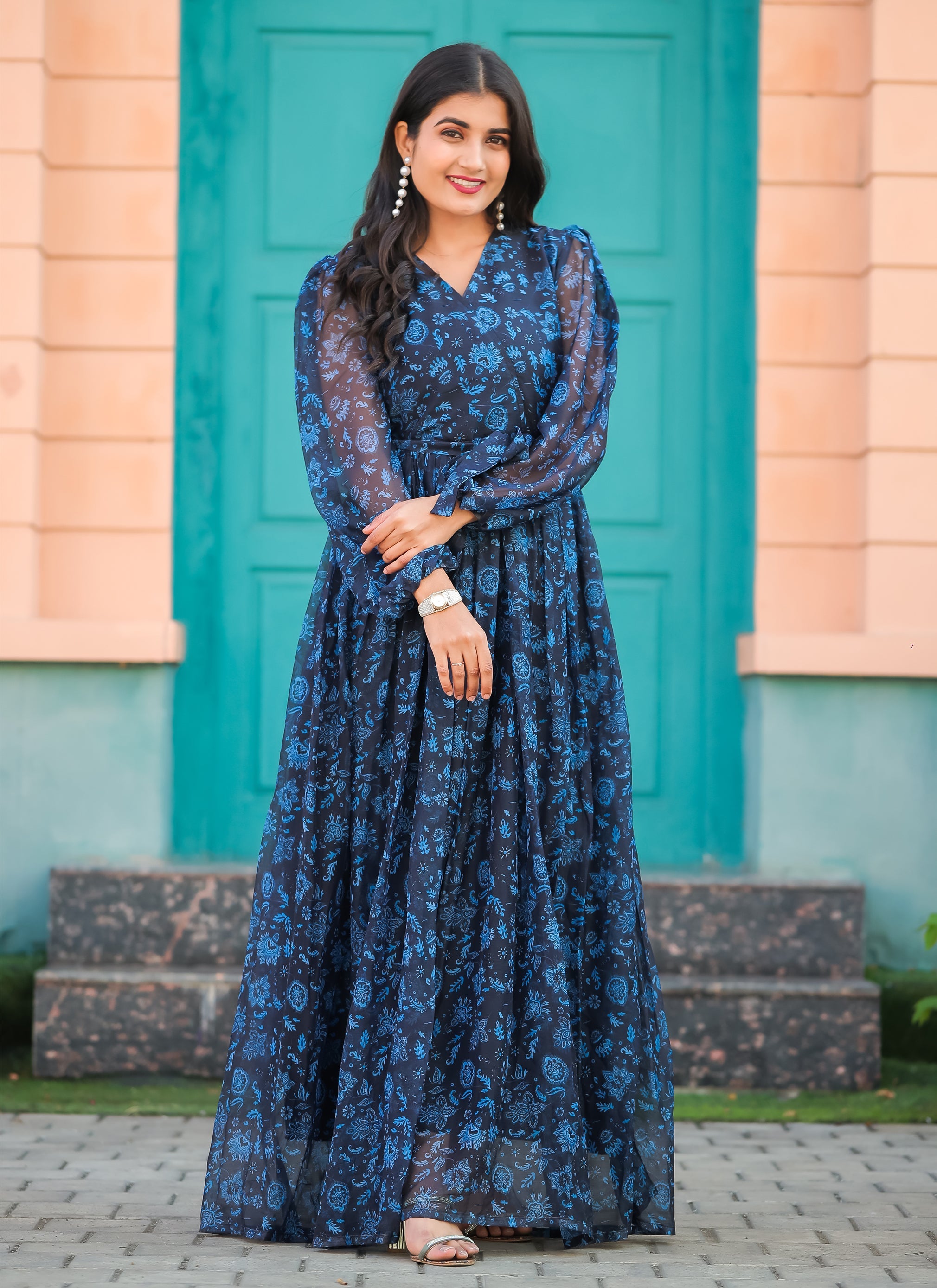 Black Blue Long Maxi Dress