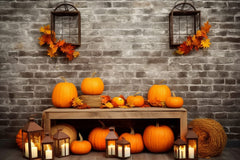 Toile de Fond de Mur de Briques avec Citrouilles de Récolte d'Automne RR7-132