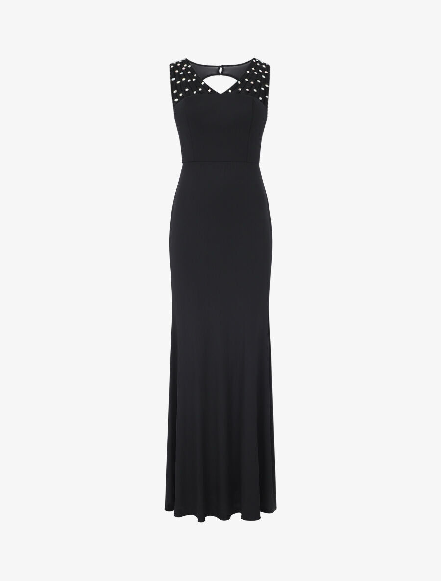 Robe de soirée unie incrustée de pierres - Noir - 5