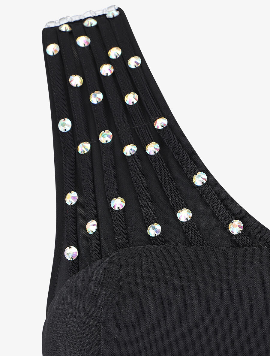 Robe de soirée unie incrustée de pierres - Noir - 3