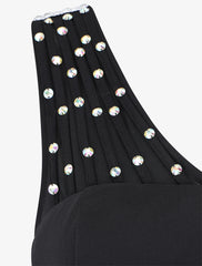 Robe de soirée unie incrustée de pierres - Noir - 3