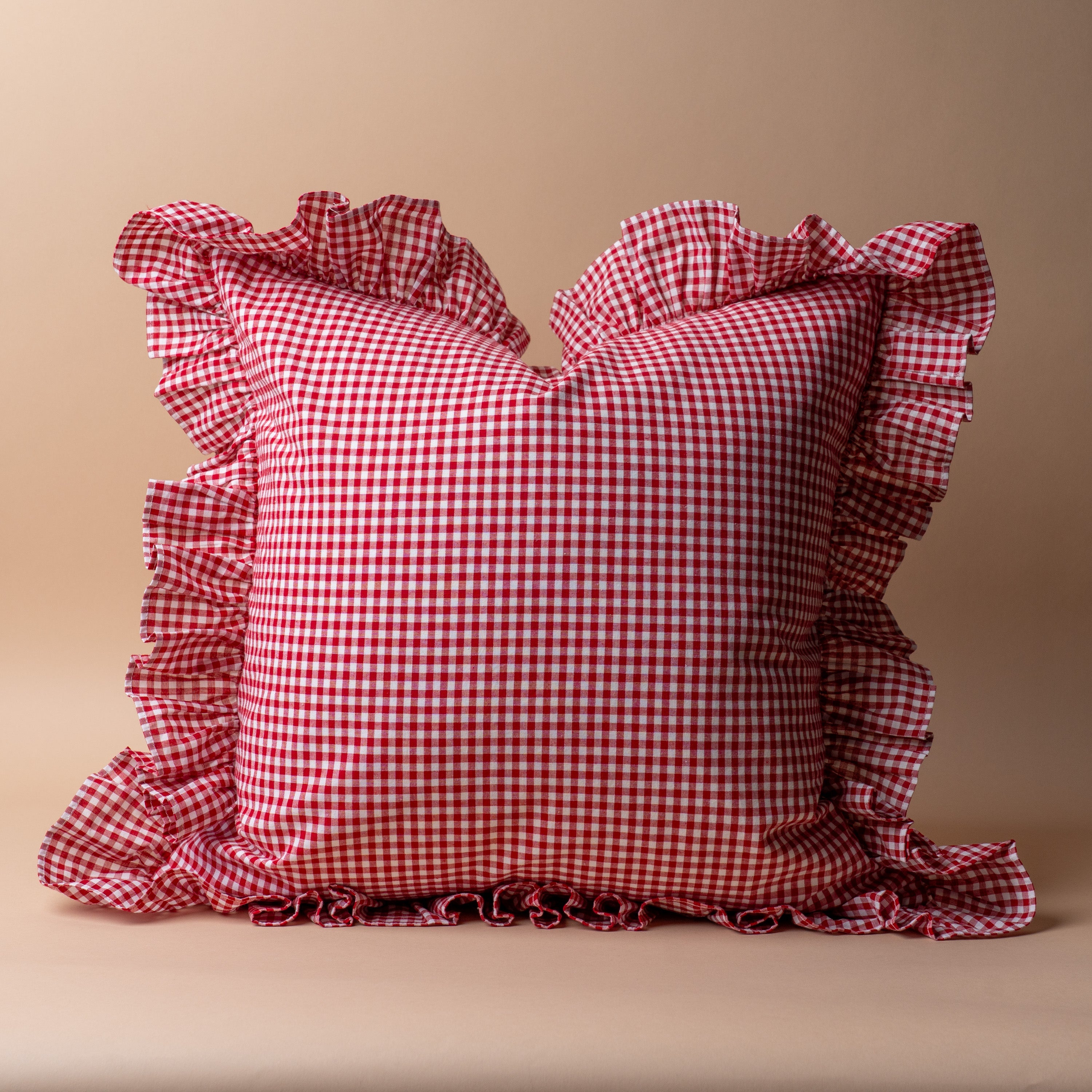 Red Gingham Ruffle Pillow Cover 3 - PILLOWS - essentials - cool Rug & Weave Pillows