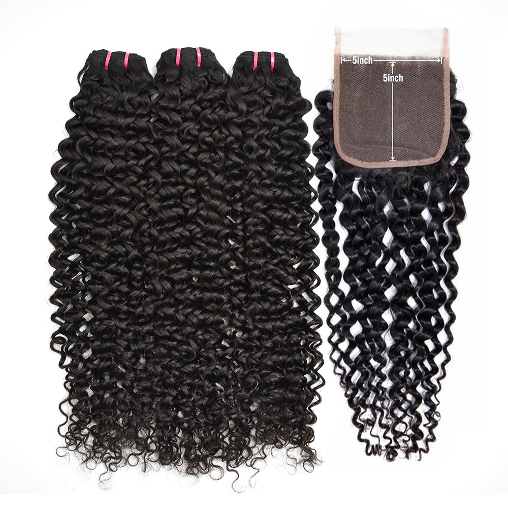 Raw Hair Curly Hair 3 Bundles With 5x5 HD Lace Closure High Quality Hair