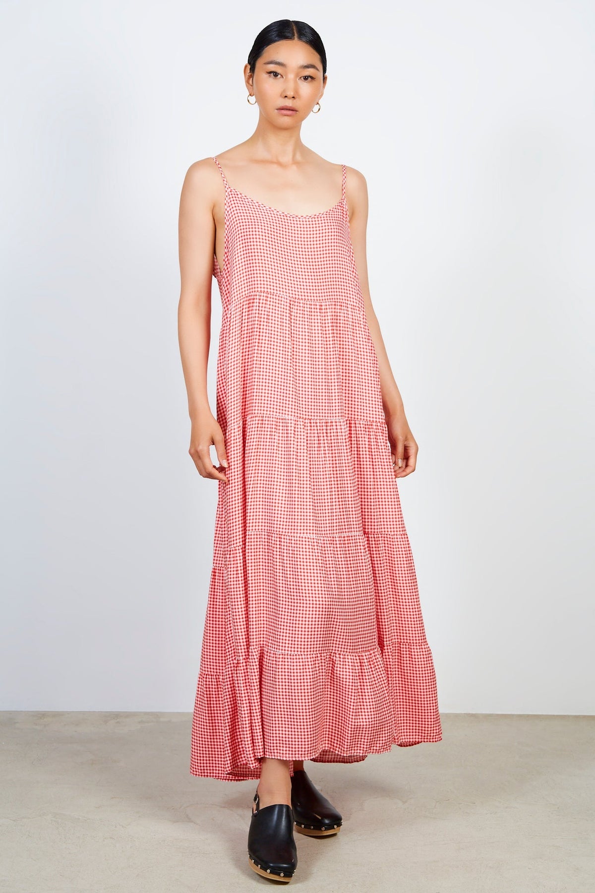 Red gingham tiered maxi dress_1