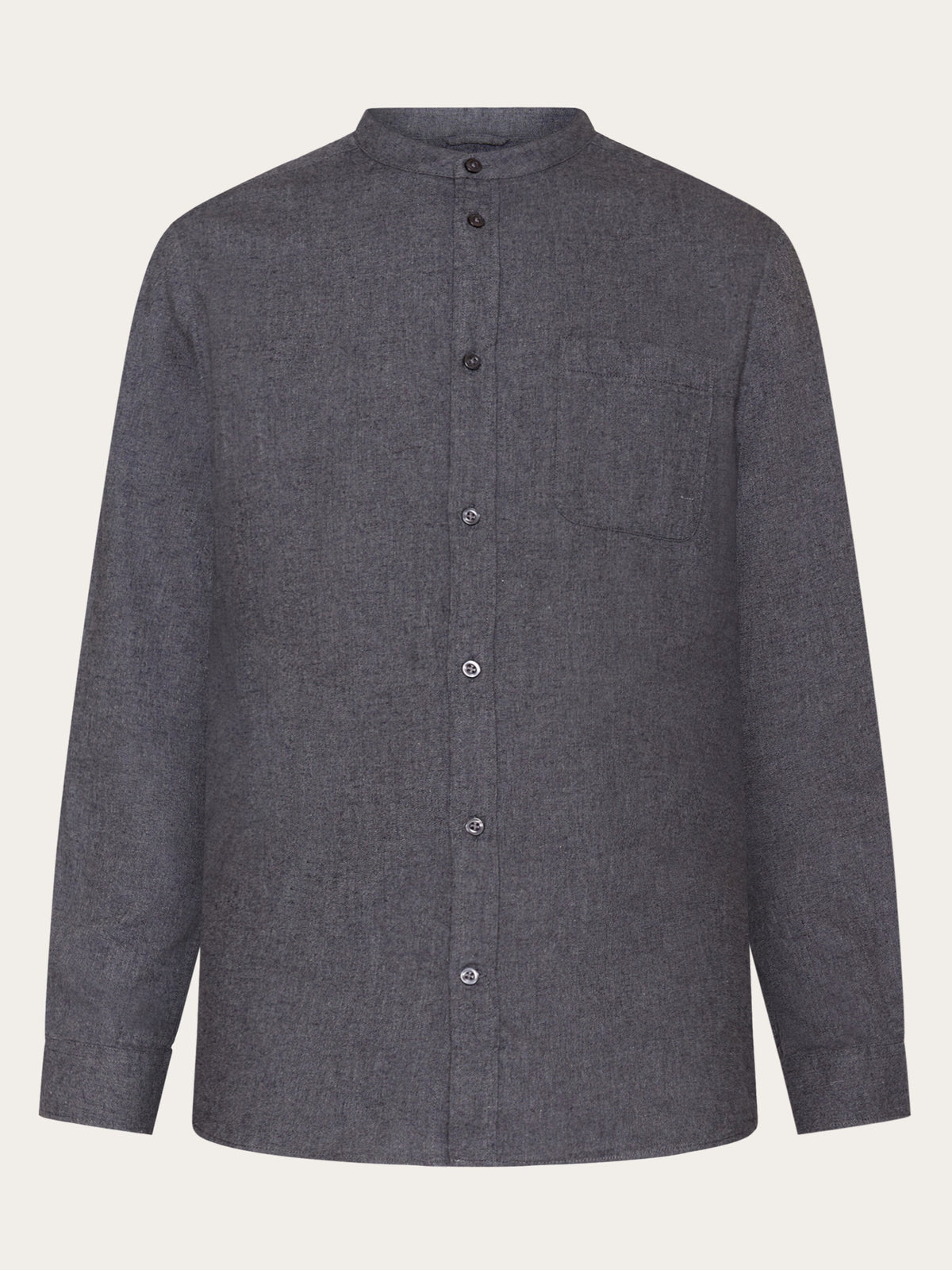 KnowledgeCotton Apparel - MEN Regular fit melangé flannel stand collar shirt Shirts 1073 Dark Grey Melange