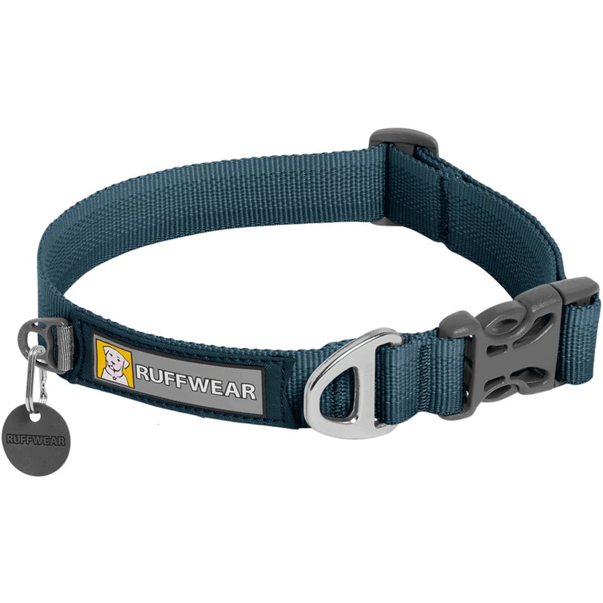 Ruffwear Blue Moon Front Range Dog Collar, Front Image of blue collar with Ruffwear logo
