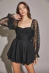 Lace Long Sleeve Flare Layered Silhouette Mini Dress - Tasha Apparel Wholesale