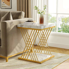 KIMLUD, Tribesigns Square Side Table White Gold Side Table Set of 2, 2-Tier End Table Modern Bedside Table Small Side Table, KIMLUD Womens Clothes