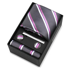 de La Vallière - Charcoal Grey & Rose Pink Stripe Tie Set