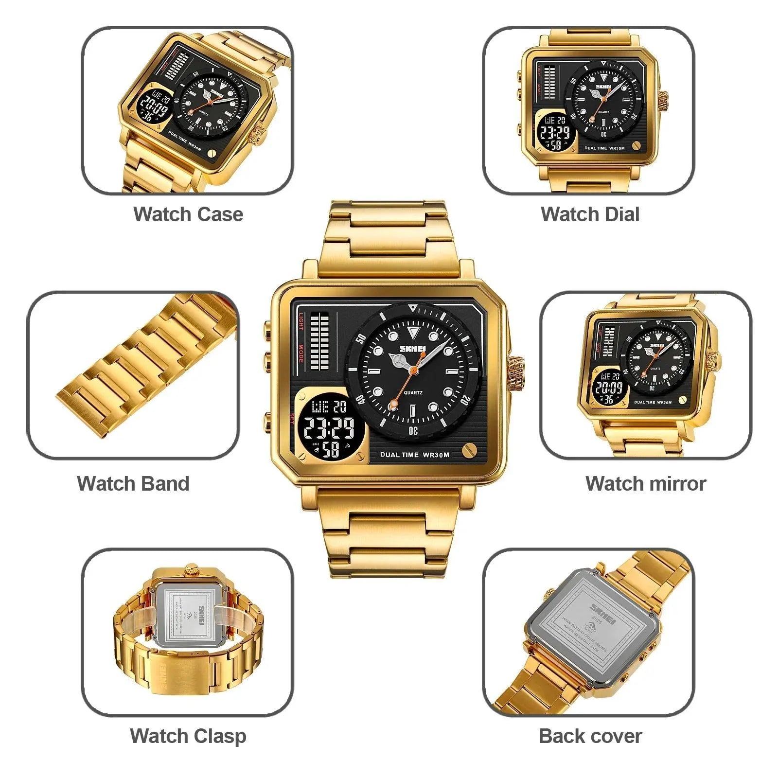 Trendsetter Casual 2 Display Chrono Hipster Waterproof Steel Bracelet Back Light Analog Digital Sport Watches - The Jewellery Supermarket
