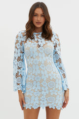 Reinhart Flared Sleeve Crochet Lace Dress Baby Blue by Selfie Leslie