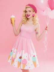 Blassrosa 1950er Eiscreme Herzförmiger Hals Kleid