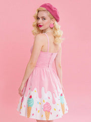 Blassrosa 1950er Eiscreme Herzförmiger Hals Kleid