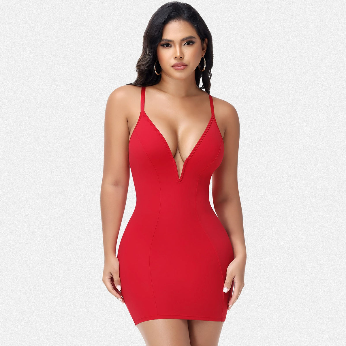 Shaperin Deep V Bodycon Dress Built-In Shapewear Stretch Mini Dress