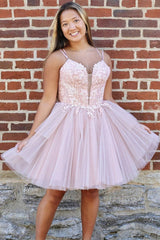 Trendy Pink Plus Size Junior Short Prom Dress JTSH144