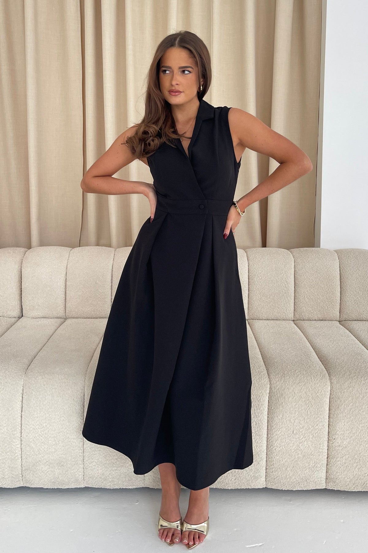 Cameron Collared Tailored Shirt Dress Black