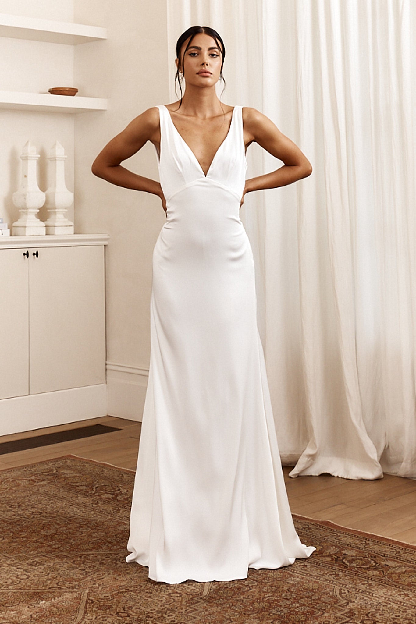See The Sun V-Neckline Satin Maxi Dress White by Selfie Leslie