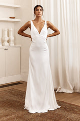 See The Sun V-Neckline Satin Maxi Dress White by Selfie Leslie