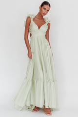 Bellamy Lace-Up Back Ruffle Maxi Dress Sage by Selfie Leslie