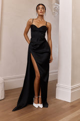 Secret Sweetheart Neckline Split Maxi Dress Black by Selfie Leslie