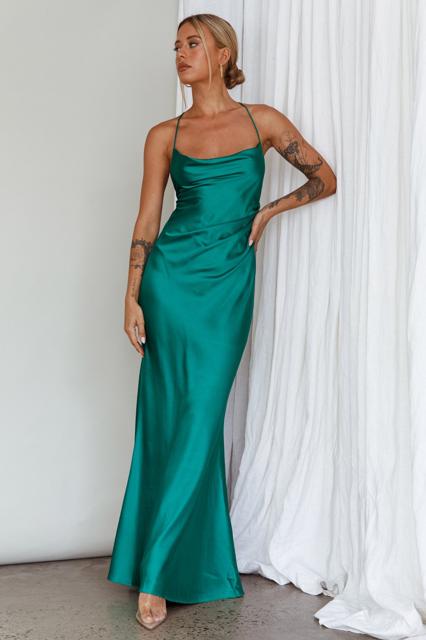 Palma Low Back Strappy Maxi Dress Emerald by Selfie Leslie