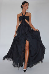 Santiago Cut-Out Ruffle Maxi Dress Black by Selfie Leslie