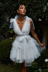 Lyra Pearl Embellished Tulle Mini Dress White by Selfie Leslie
