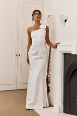Carriann One-Shoulder Bow Maxi Dress White by Selfie Leslie