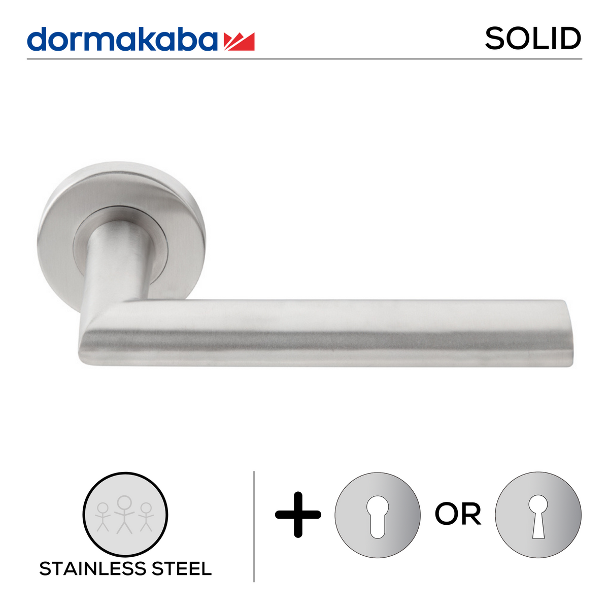 SH-823-SS, Lever Handles, Solid, On Round Rose, With Escutcheons, 151mm (l), Stainless Steel, DORMAKABA