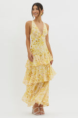 Veda Strappy Back Ruffle Midi Dress Floral Yellow by Selfie Leslie