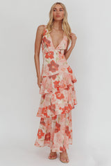 Veda Strappy Back Ruffle Maxi Dress Poppies Red by Selfie Leslie