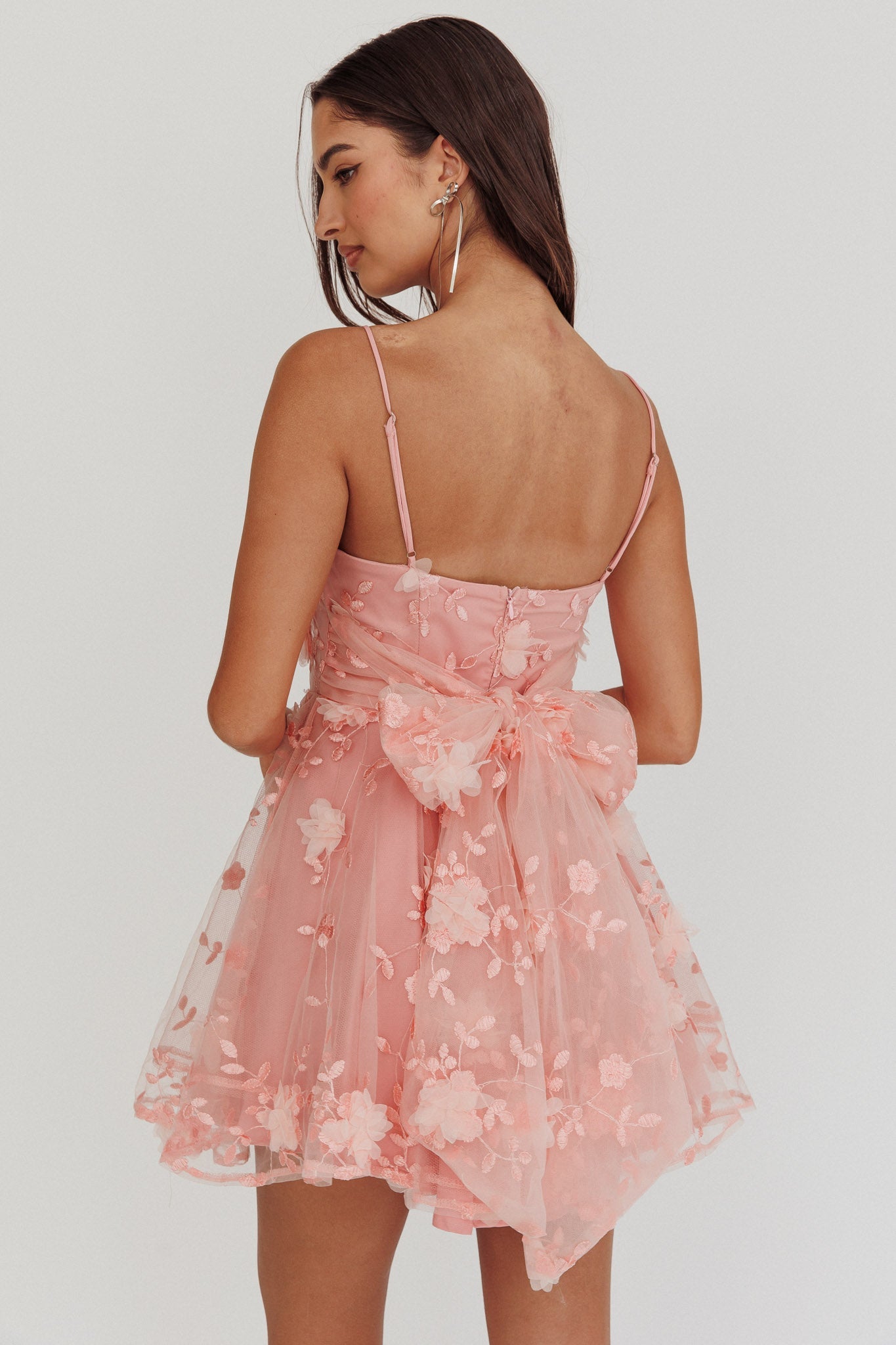 Athens Floral Bow Mini Dress Pink by Selfie Leslie