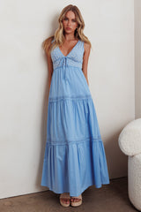 Joycelin V-Neck Eyelet Maxi Dress Blue by Selfie Leslie