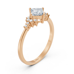 Verlobungsring Seraphina mit Prinzess- und Rundschliff Labordiamanten & Saphiren in 14K Roségold