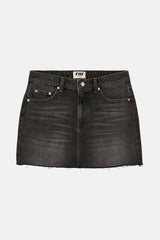 Donkergrijze denim korte rok van TALLY WEIJL met gerafelde zoom en contrasterende stiksels.