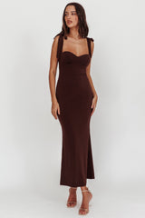 Rose Garden Tied Shoulder Maxi Dress Brown by Selfie Leslie