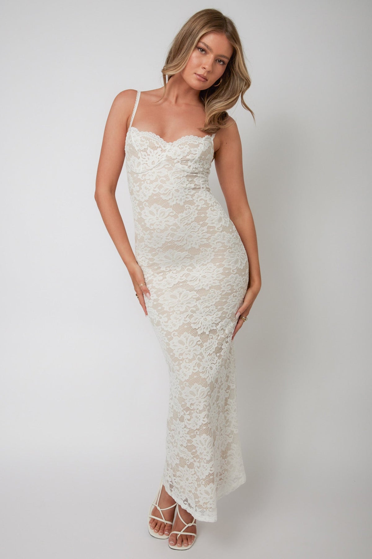 Must Be Love Lace Maxi Dress White by Selfie Leslie