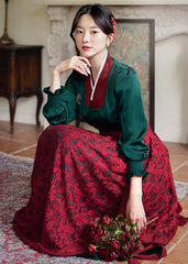 Shimmering Elegant Modern Hanbok Dress in Green