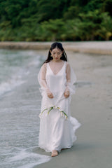 Sabrina Two-Piece Satin Slip Wedding Dress with Organza Overlay | Bone and Grey Bridal | Affordable Minimal Wedding Dress Sets Online Canada Singapore USA
