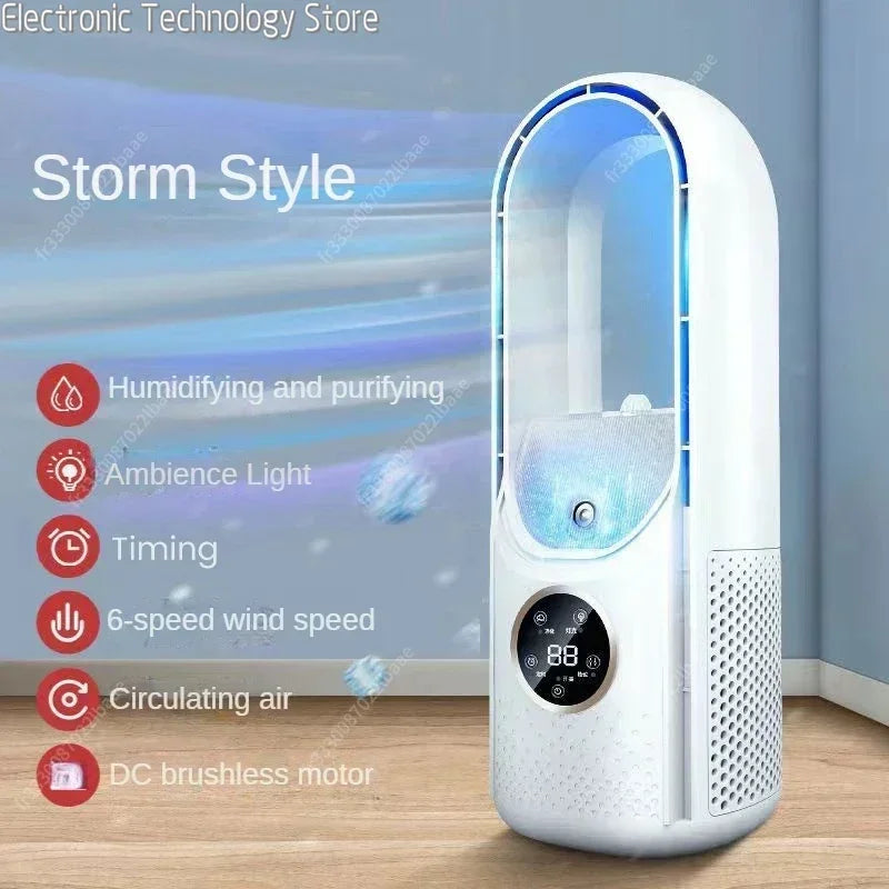 Purificateur d'air blanc moderne avec écran numérique, éclairage d'ambiance, humidification, purification, vitesse réglable, moteur sans balais.