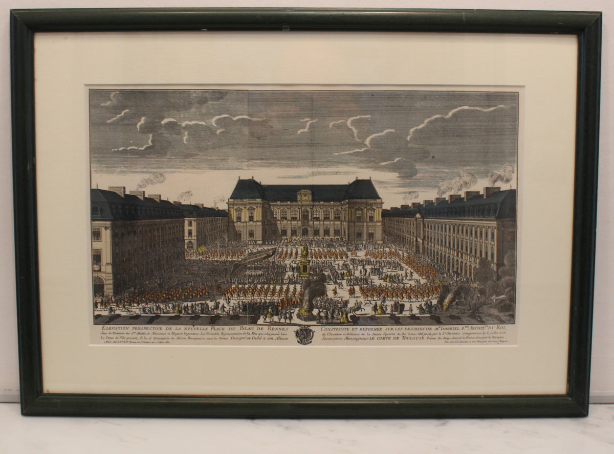 "Vue de la nouvelle place du Palais de Rennes" vue de la ville au XVIIIème