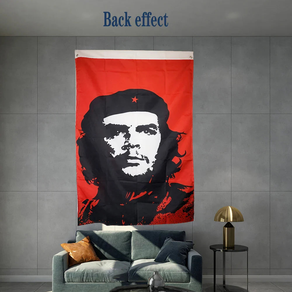 DRAPEAU CHE GUEVARA PORTRAIT KORDA NOIR BLANC FOND ROUGE