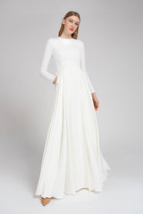 Minimalist Crepe Modest A-line Long Sleeve Wedding Dress Debora