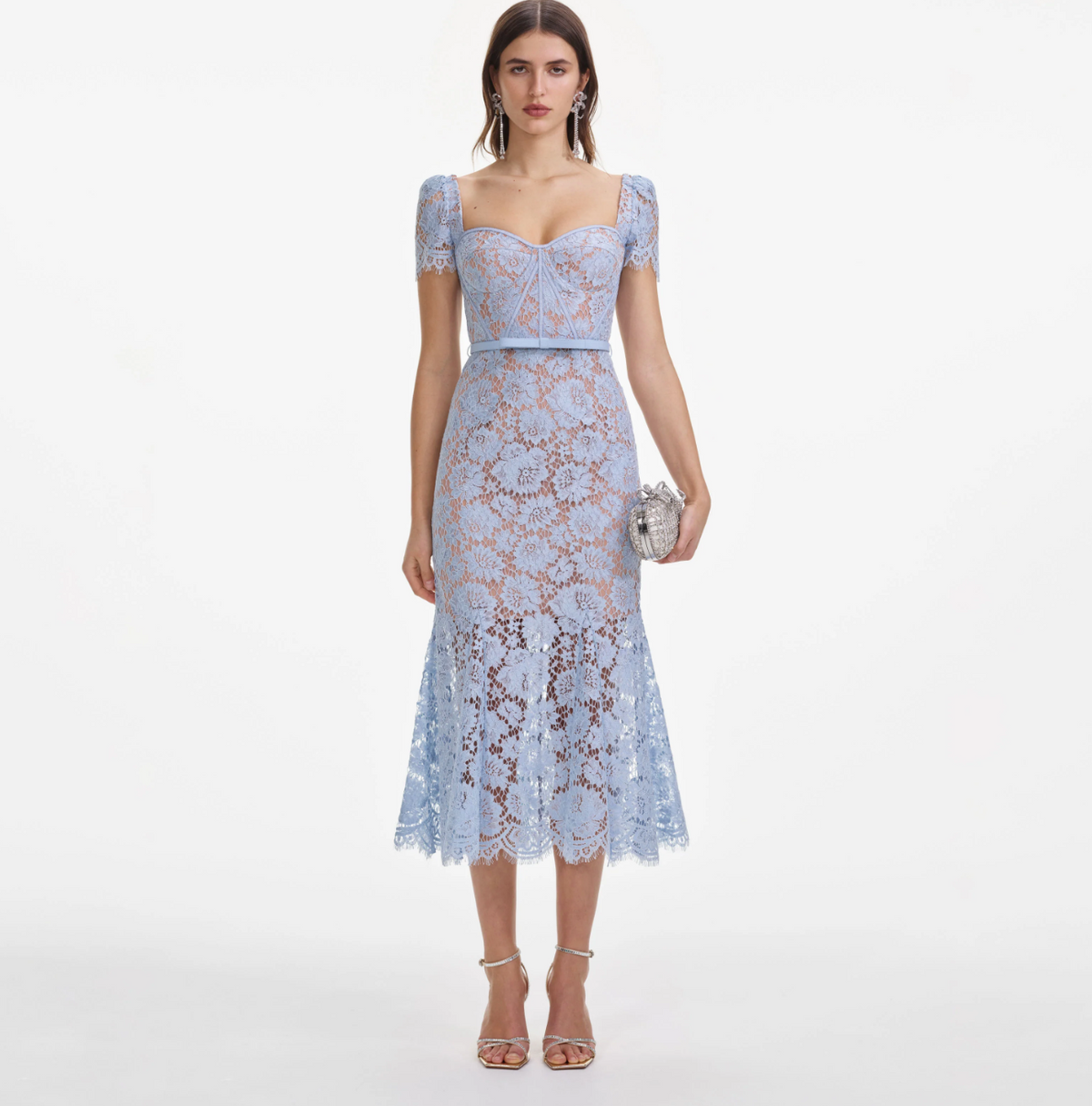 Self Portrait Blue Fine Lace Midi Dress