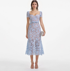 Self Portrait Blue Fine Lace Midi Dress