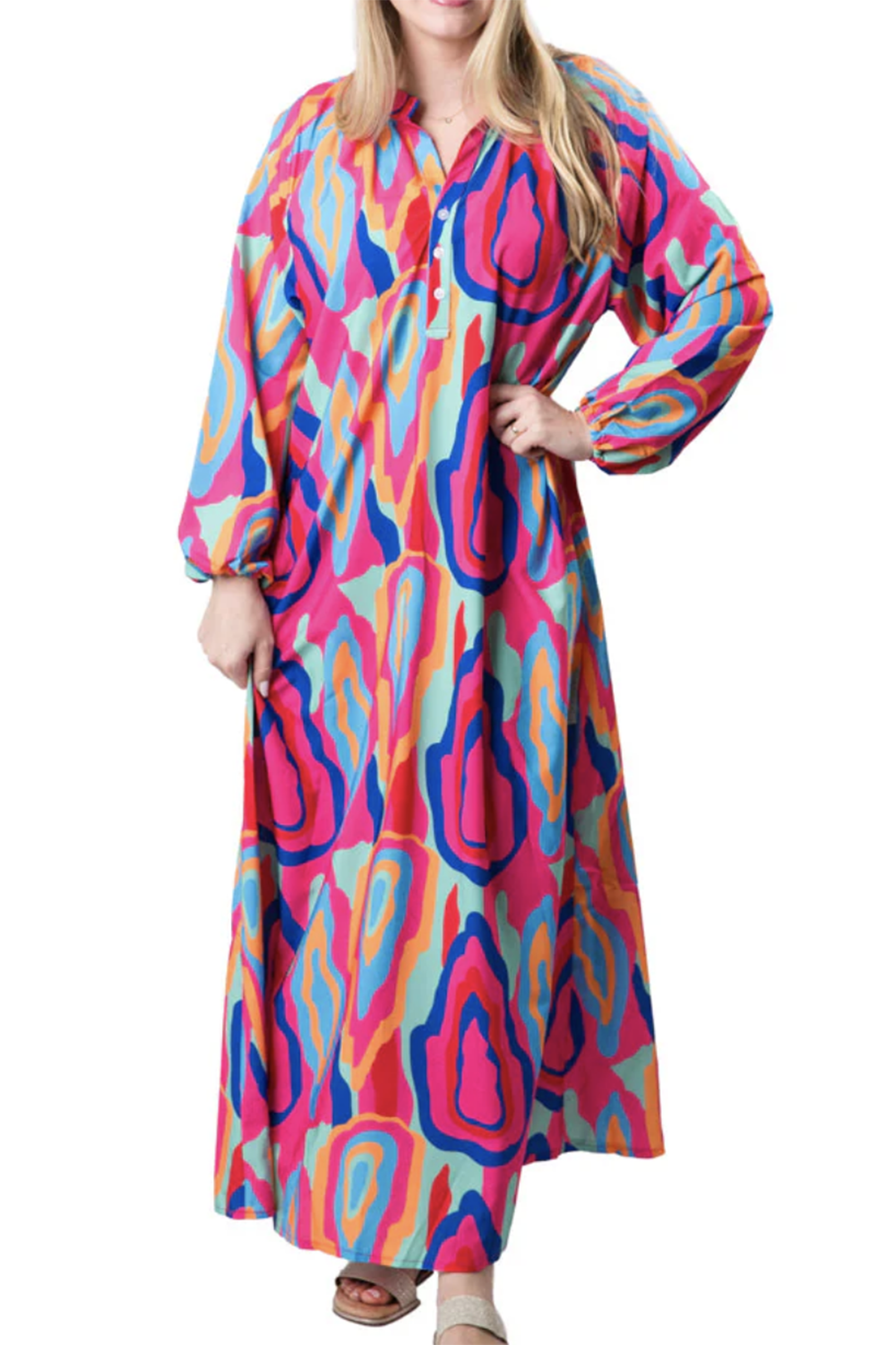 SIDEWALK SALE ITEM - Daisy Maxi Caftan - Hot Pink Multi