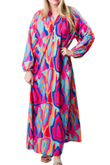 SIDEWALK SALE ITEM - Daisy Maxi Caftan - Hot Pink Multi