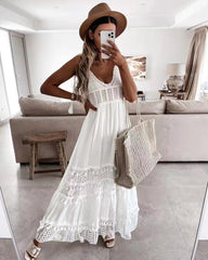 Backless Maxi Dress,White Boho Dresses
