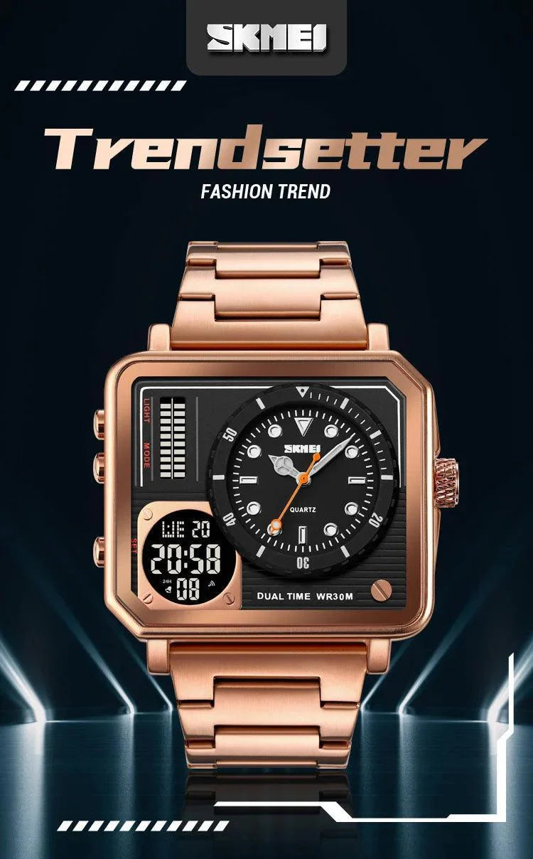 Trendsetter Casual 2 Display Chrono Hipster Waterproof Steel Bracelet Back Light Analog Digital Sport Watches - The Jewellery Supermarket